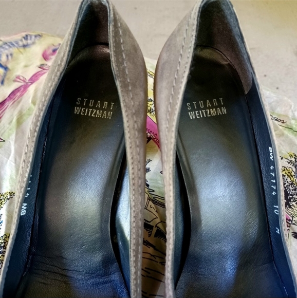 Stuart Weitzman Charcoal Suede 'Edit' Square Toe Pumps - Picture 9 of 12
